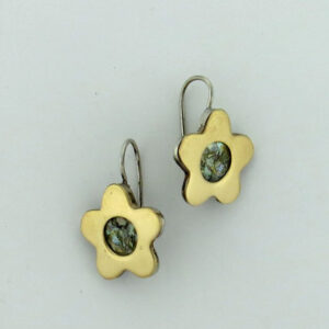 Two tone earrings with Roman Glass