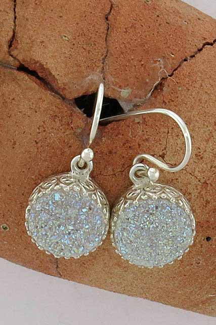 Gold White Druzy Earrings