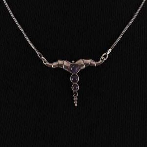 Sterling Silver Contemporary Necklace With Amethyst Stones