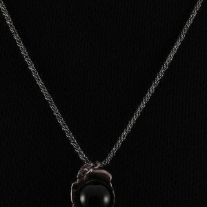 Contemporary Onyx Pendent on Long Oxidized Sterling Silver Chain