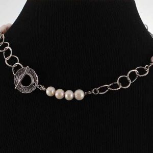 Sterling Silver Unite With Pearls & Toggle Necklace