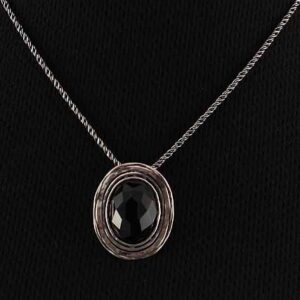 Sterling Silver Oval Onyx Oxidized Pendent Necklace