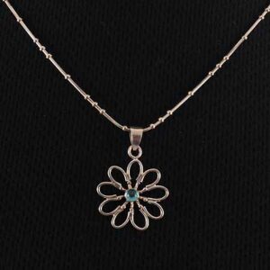 Blue Topaz Sterling Flower With Knotted Sterling Silver Chain