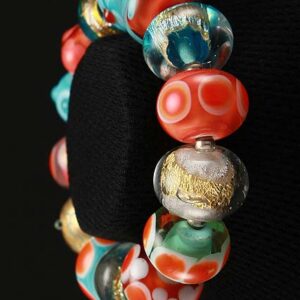 Hand Blown glass beads with gold accents bracelet and Elastic band