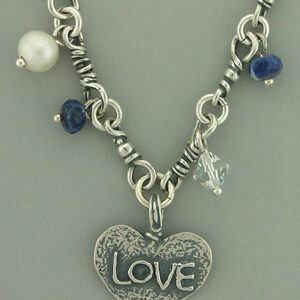 Sterling Silver Unique Chain With Heart Pendent And Stones