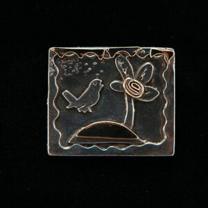 Sterling & Gold Square Pin with Nature Design On It