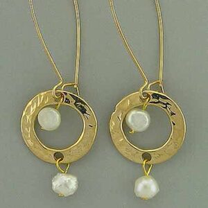 Gold Plated Earrings With Long Hanging Wires And Pearls