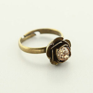 Hand Made of Single Brown Rose with Gold Crystal Swarovski in Hypo Allergic Metal