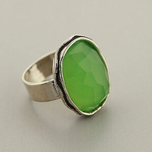 Sterling Silver Ring with Large Oval Apple Quartz Stone