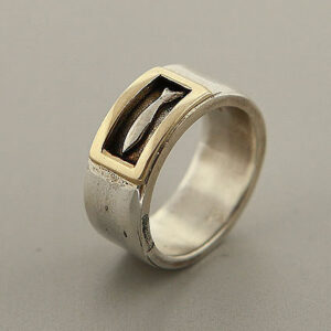 Two Tone - Sterling Silver Band With Fish In Gold Frame