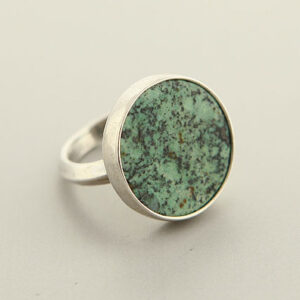 Round African Stone with Sterling Silver Adjustable Ring