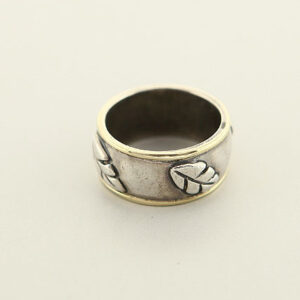 Two Tone - Sterling Silver Band with Gold Trim And Leaf For Designs