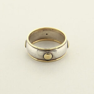 Two Tone - Sterling Silver Ring With Gold Trio And Gold Dots Along